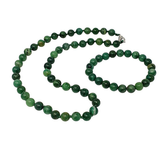 Gemstone Necklace Bracelet Set | Handmade 8mm Natural Green African Jade Jewelry for Women