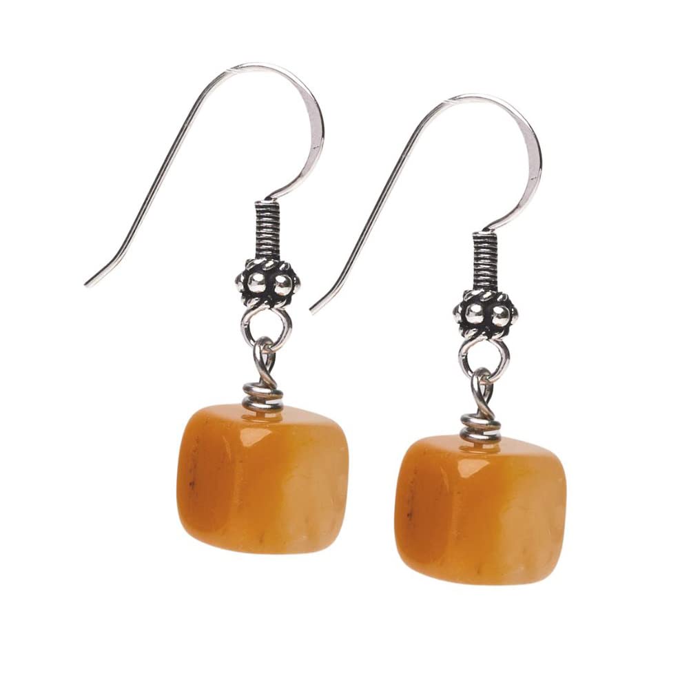 Yellow Jade Cube Shape Gemstone Dangle Drop Earrings