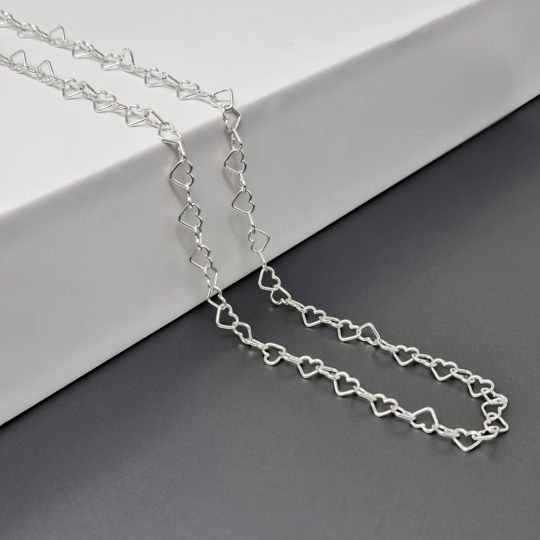 Women's Silver Necklace | Classic Italian-Made Silver Chain with Heart Links - 24"