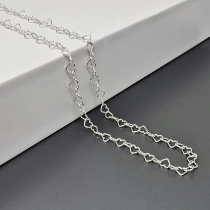 Women's Silver Necklace | Classic Italian-Made Silver Chain with Heart Links - 24"