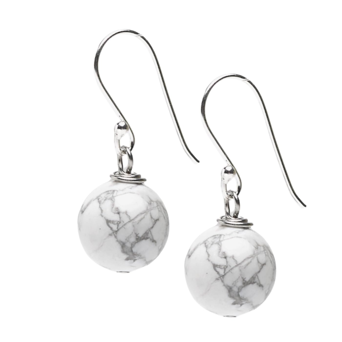 White Turquoise 12mm Bead Gemstone Dangle Drop Earrings