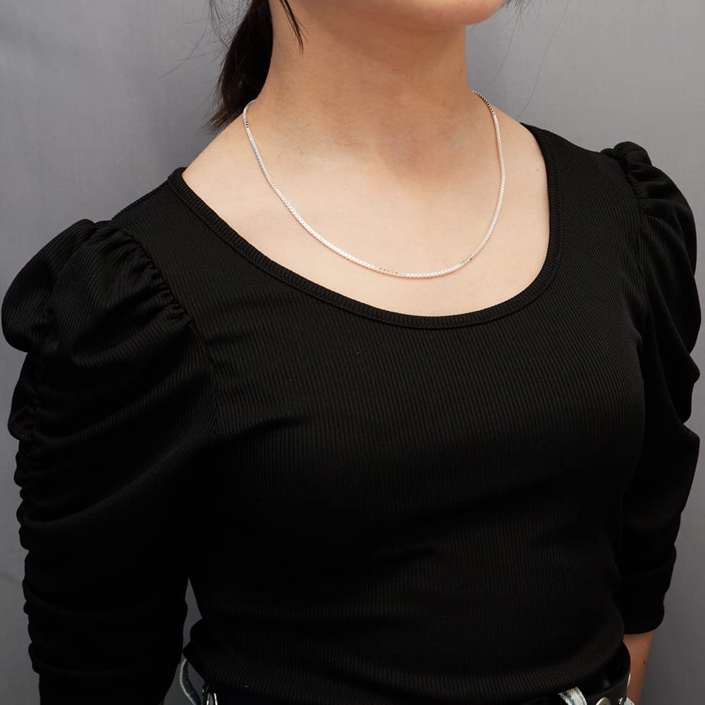 Unisex Silver Necklace | 1.6mm 925 Sterling Silver Box Chain - Length: 18"