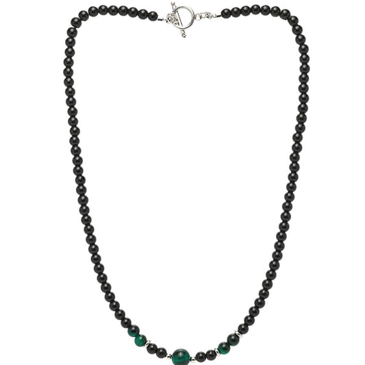 Gemstone Beaded Necklace for Men | Handmade Black Onyx and Green Tiger's Eye Necklace