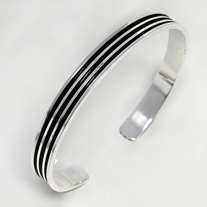 925 sterling silver triple lines bangle bracelet for men
