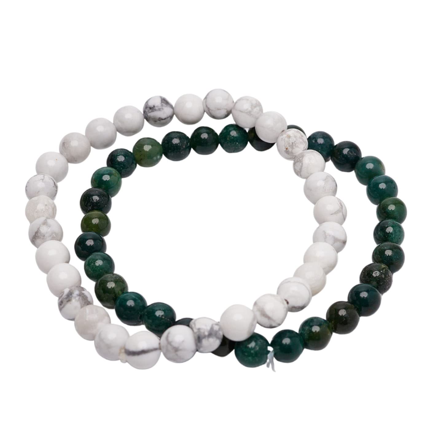 Green Moss & White Turquoise 6mm Stretchy Gemstone Bracelets