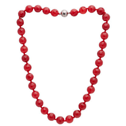 Red Scarlet 12mm Gemstone Necklace on white Background