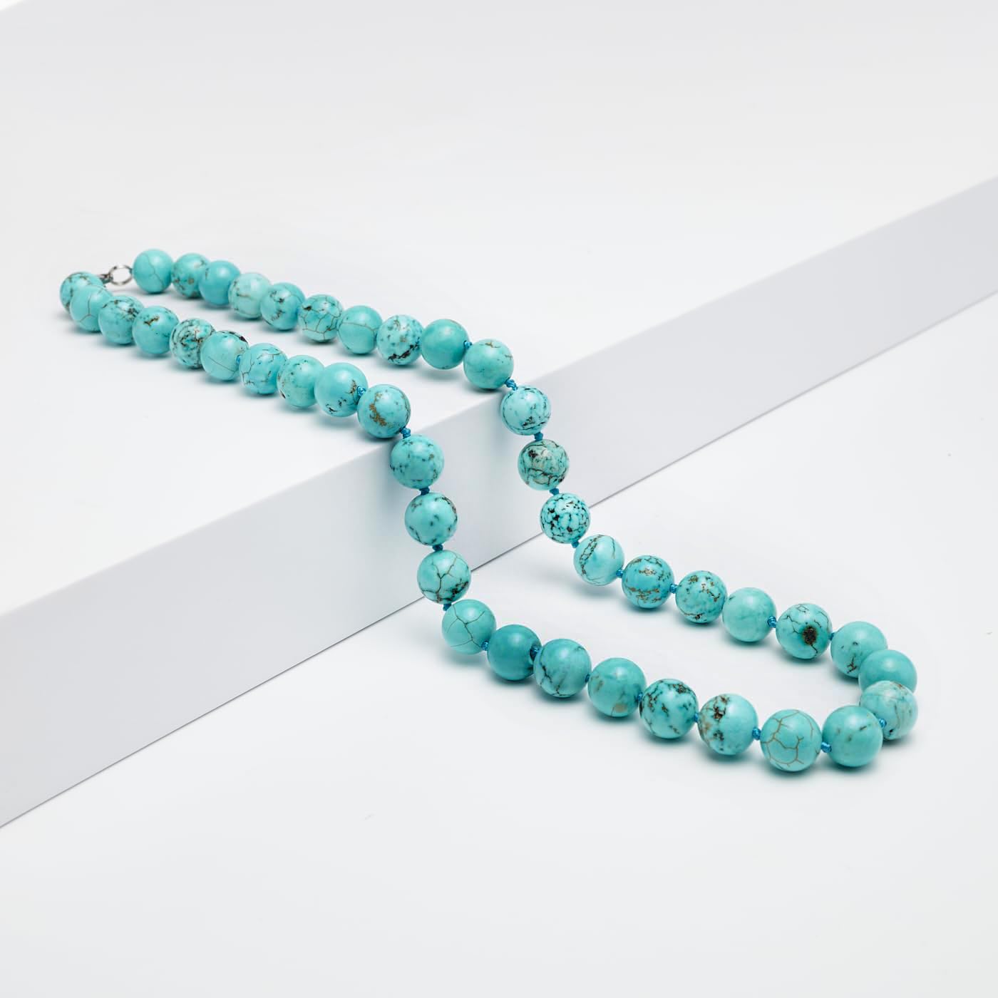 Blue Turquoise Gemstone Necklace | Handmade 10mm Beaded Jewelry for Women