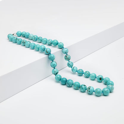 Blue Turquoise Gemstone Necklace | Handmade 10mm Beaded Jewelry for Women