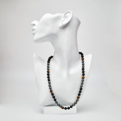 Men's Beaded Necklace | Handmade Natural Gemstone Chain with Tiger’s Eye and Onyx