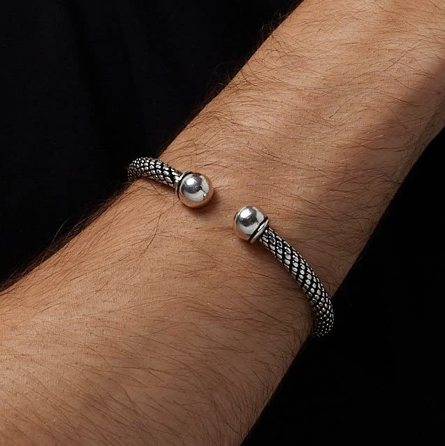 Rope Torque Bangle | Heavy 925 Sterling Silver Cuff Bracelet for Men