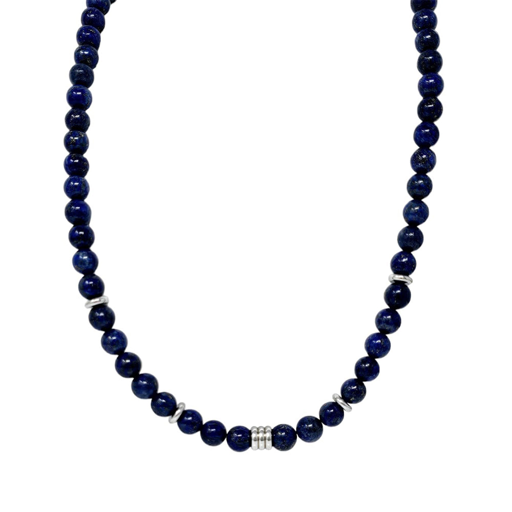 Men's Gemstone Beaded Necklace | Tiger's Eye, Blue Lapis, Black Agate, and Blue Turquoise | Stylish and Versatile Necklace for Him