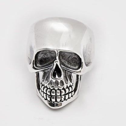 925 sterling silver chunky biker jewelry skull ring front view