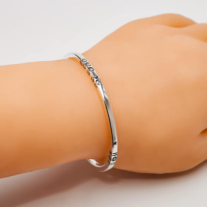 Embossed details 925 sterling silver open cuff bangle bracelet