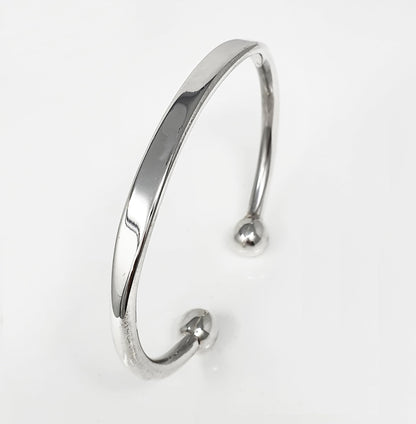 Men's Silver Torque Bangle | Solid 925 Sterling Silver Plain Bracelet - Gift for Him