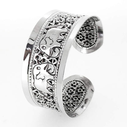 Elephant Cuff Bangle | Chunky 925 Sterling Silver Bracelet for Women