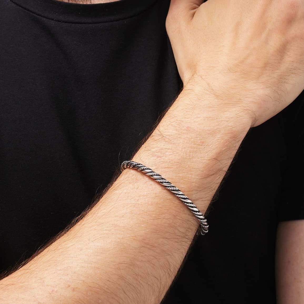 Unisex Silver Bangle | 925 Sterling Silver Rope Twisted Design