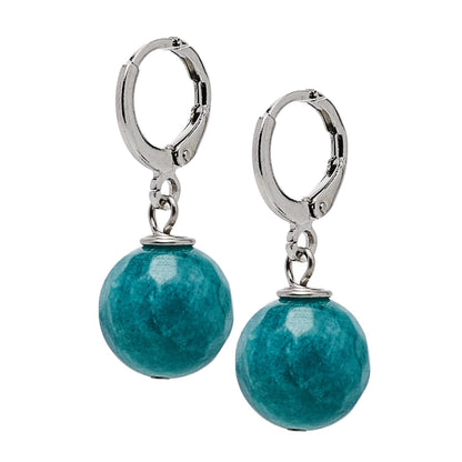 Teal Agate 12mm Gemstone Bead Leverback Earrings