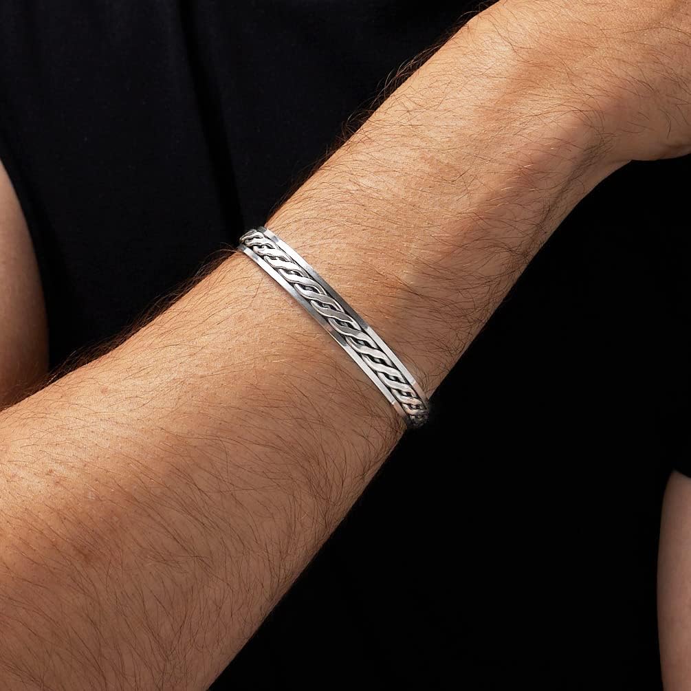 925 sterling silver braide bangle for men on model