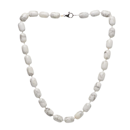 White Turquoise 10x16mm Beaded Gemstone Necklace on a White Background