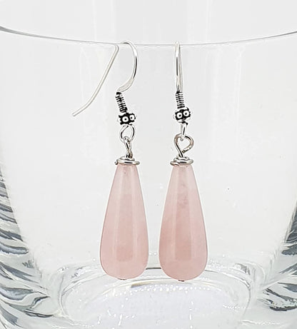Women's Rose Quartz Earrings | Sterling Silver Dangle Design