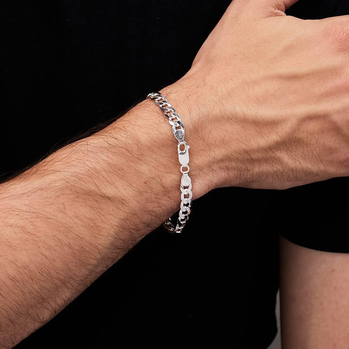 6.2mm width 925 sterling silver curb chain bracelet on model
