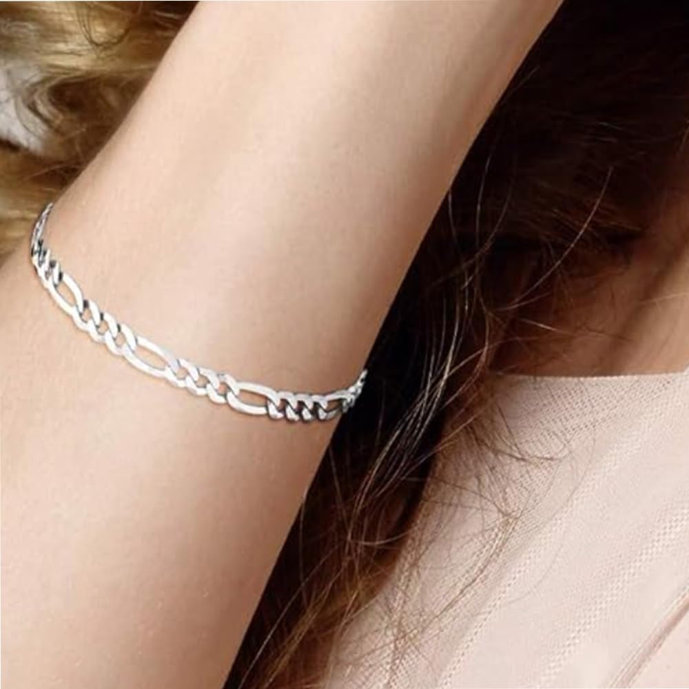 5mm 925 sterling silver figaro chain bracelet on female model