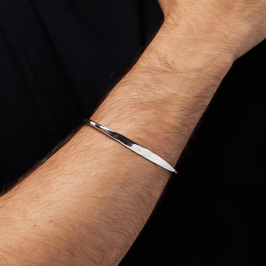 Plain Polished Bangle Bracelet | 925 Sterling Silver Torque Style for Men and Women