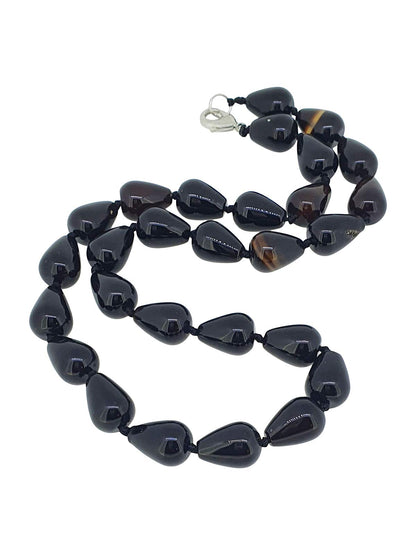 Black Agate Round Teardrop Gemstone Necklace