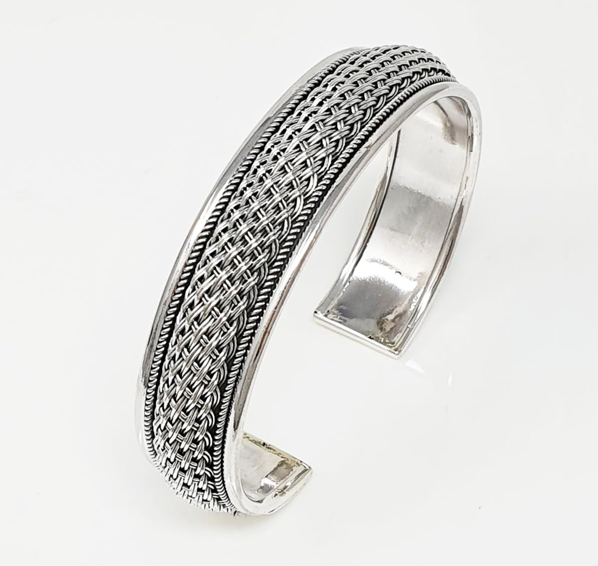 925 sterling silver wide cuff bangle bracelet braided design