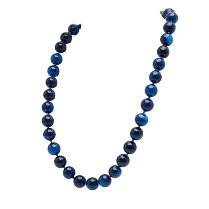 Blue Agate Gemstone Necklace Asgainst a White Background