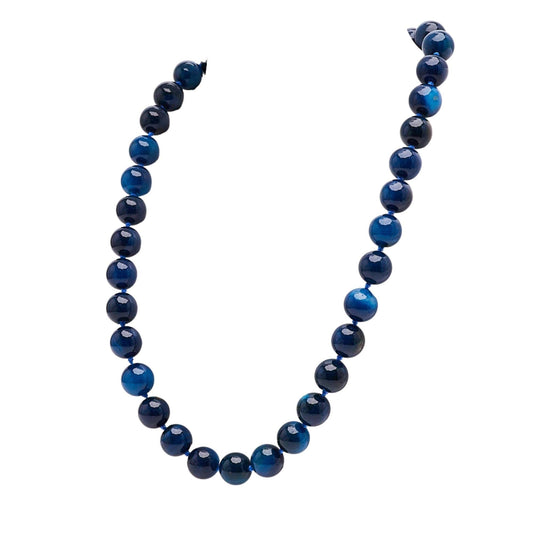 Blue Agate Gemstone Necklace Asgainst a White Background