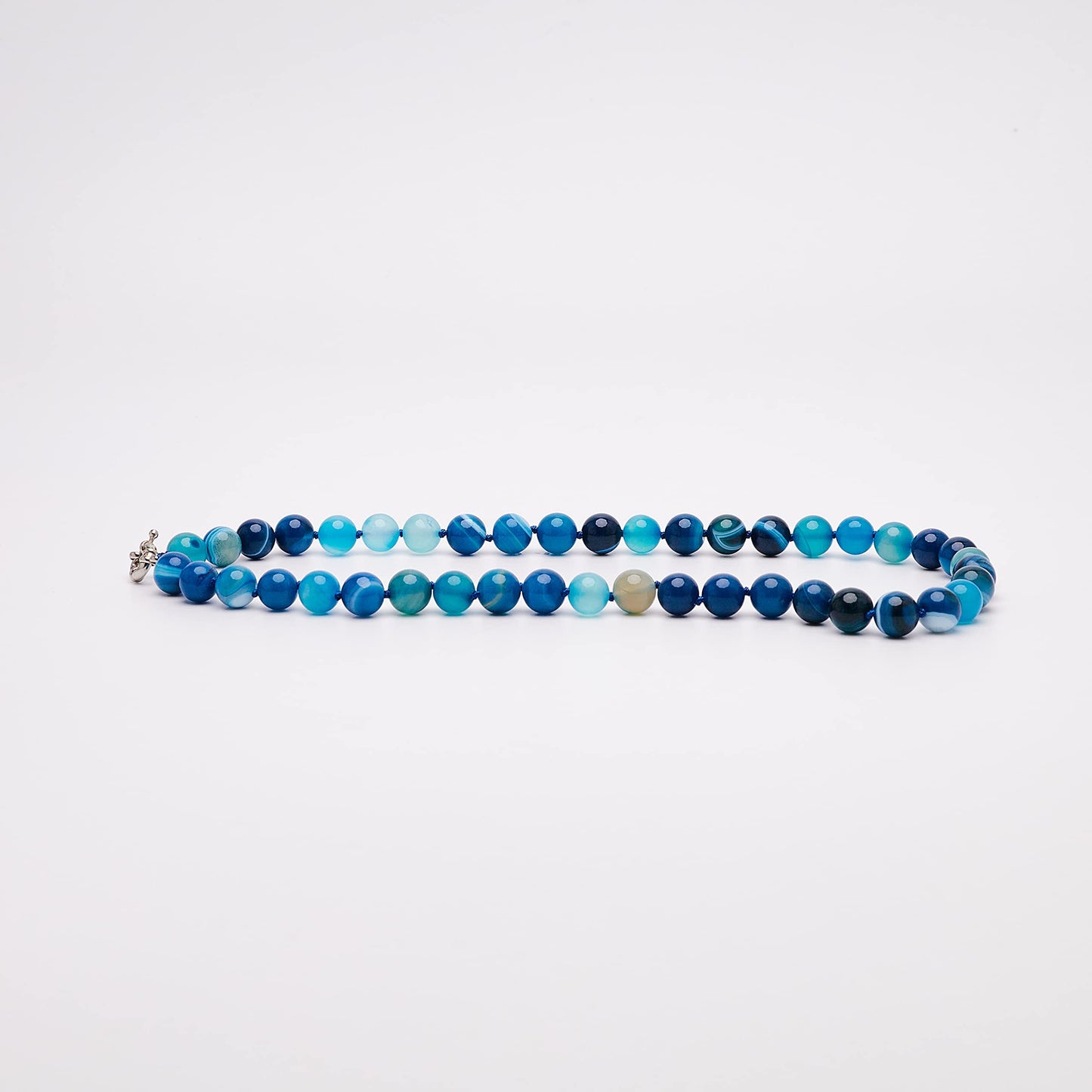 Women's Gemstone Necklace | Handmade 10mm Blue Agate Beads - 19" Length