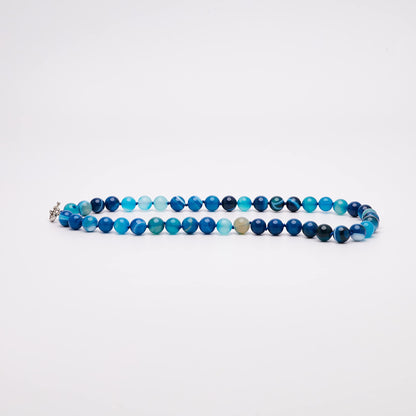 Women's Gemstone Necklace | Handmade 10mm Blue Agate Beads - 19" Length