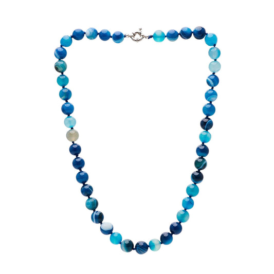 Women's Gemstone Necklace | Handmade 10mm Blue Agate Beads - 19" Length