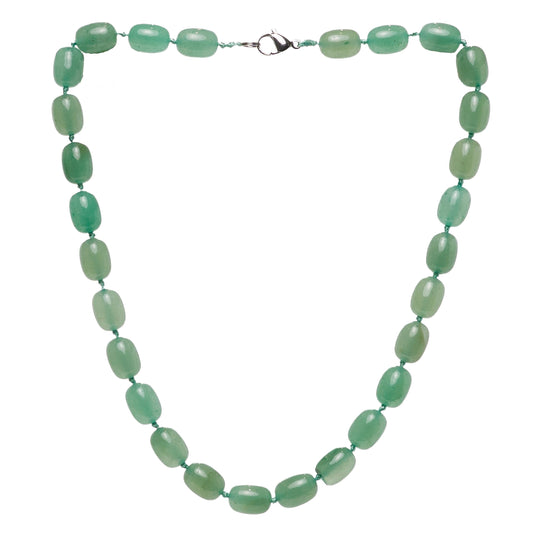 Aventurine 10x16mm Beaded Gemstone Necklace on a White Background
