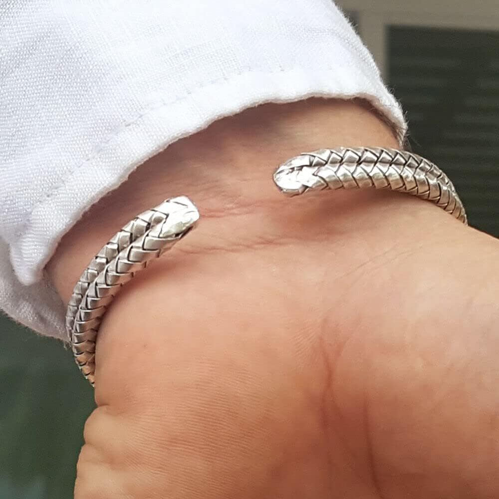 925 sterling silver double row woven bangle bracelet
