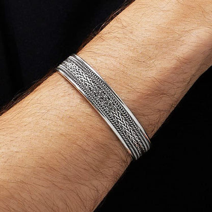 Braided Silver Bangle | Classic Handmade 925 Sterling Silver Cuff Bracelet for Men