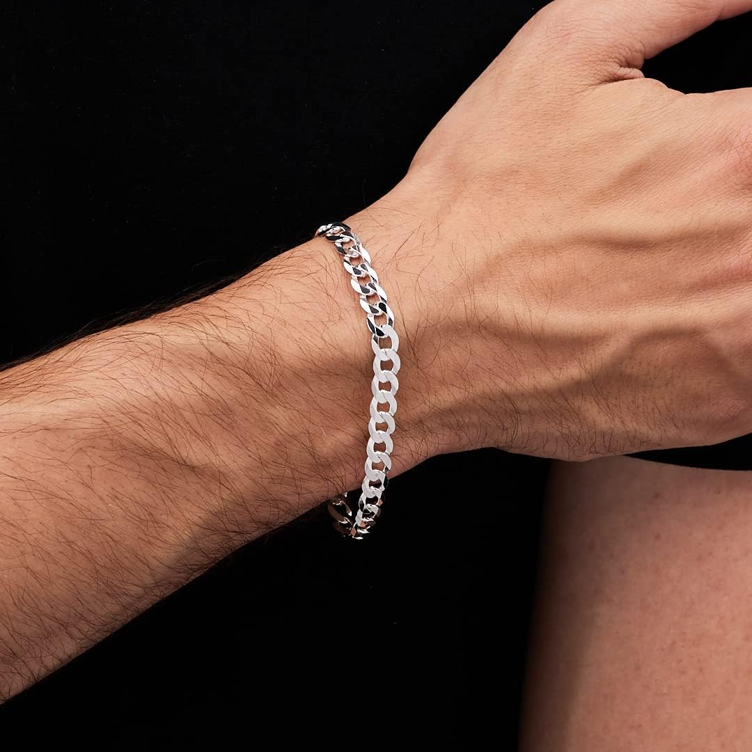 6.2mm width 925 sterling silver curb chain bracelet on male model