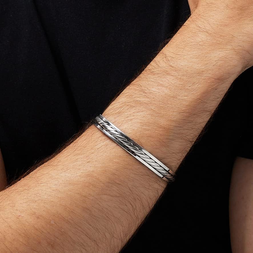 925 sterling silver braided bangle bracelet on model