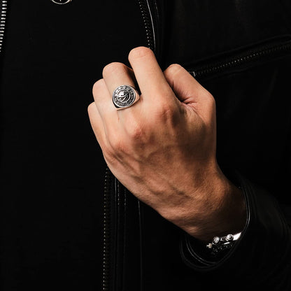 Ancient egyptian symbols 925 sterling silver ring on model