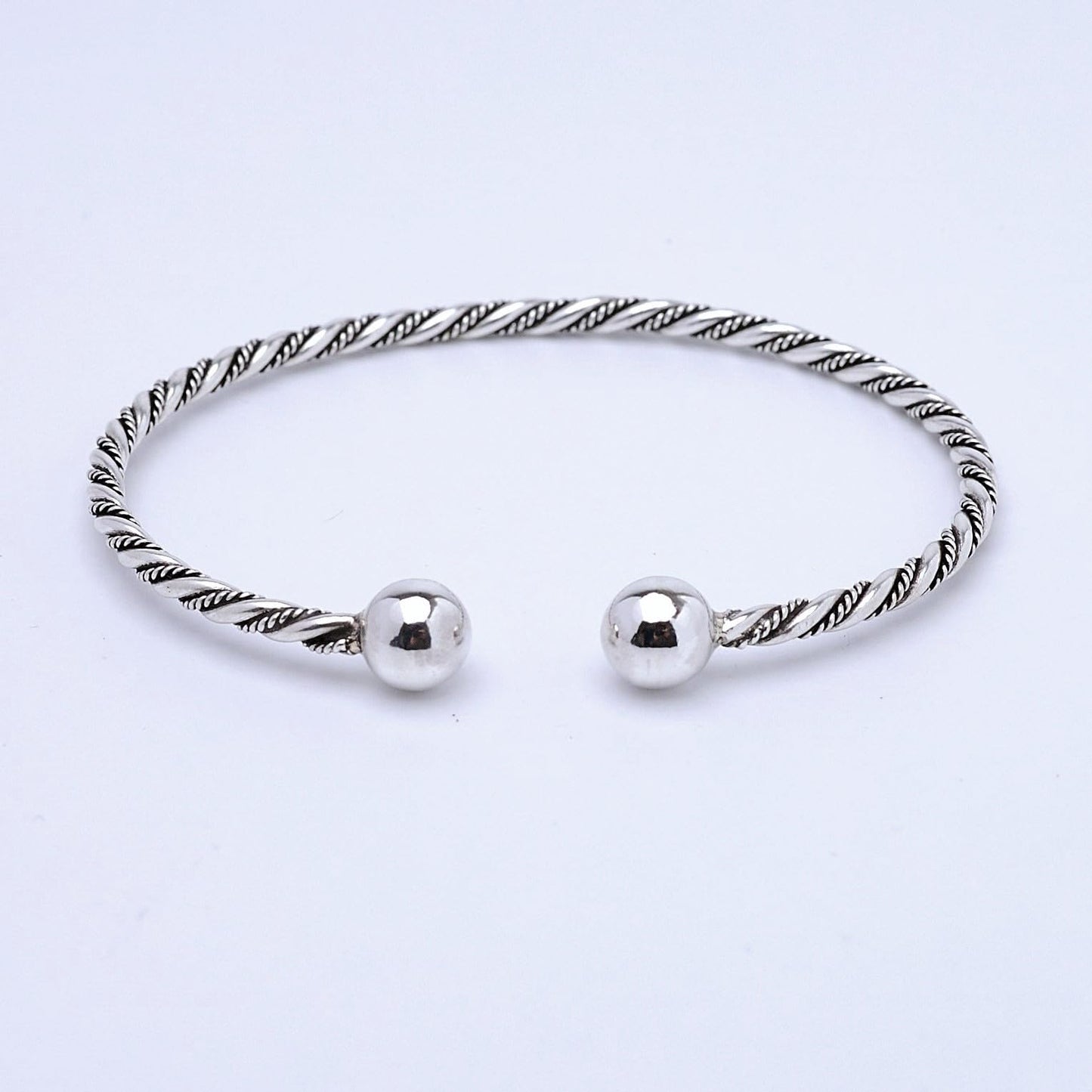 925 Sterling Silver Twisted Rope Design Torque Bangle Bracelet 