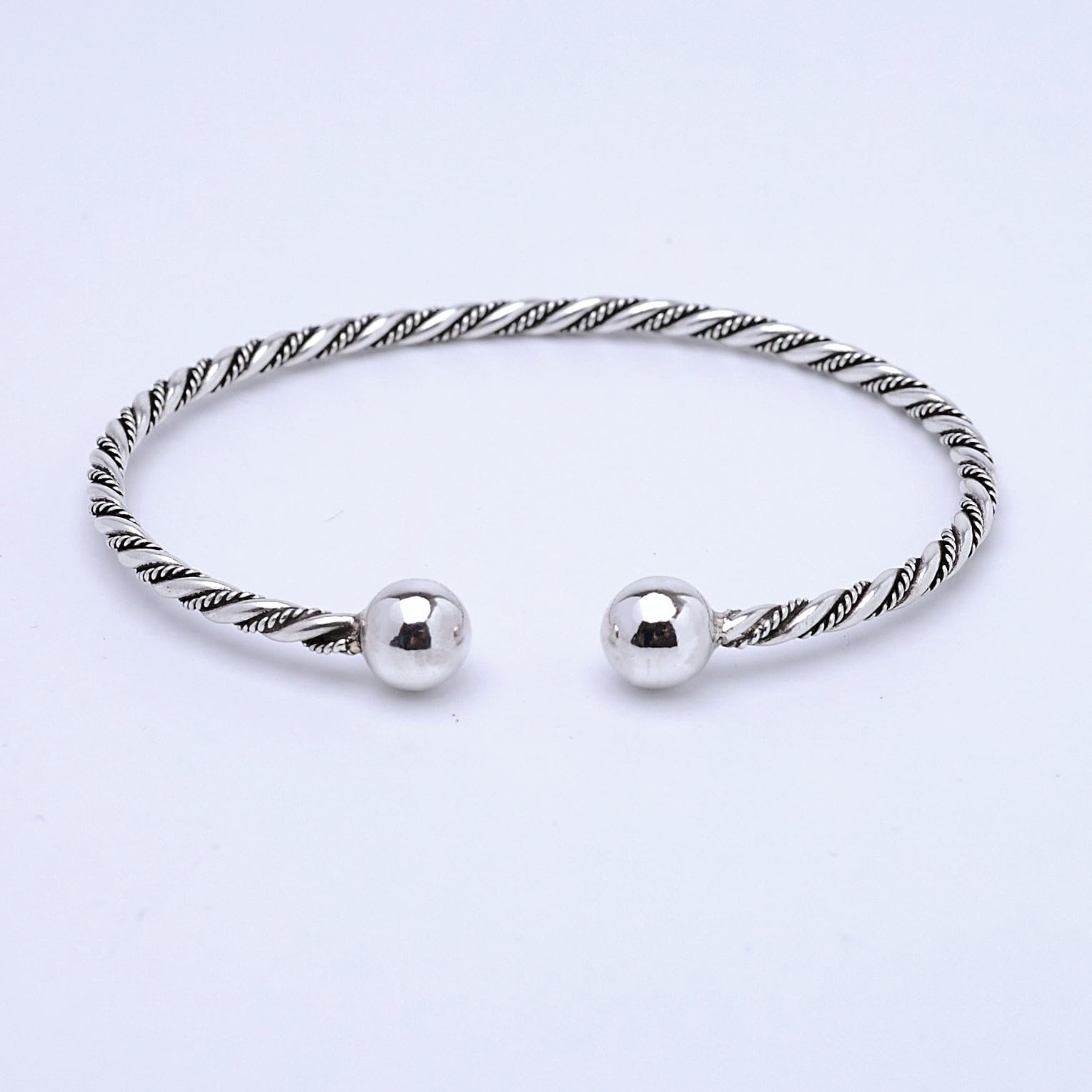 925 Sterling Silver Twisted Rope Design Torque Bangle Bracelet 