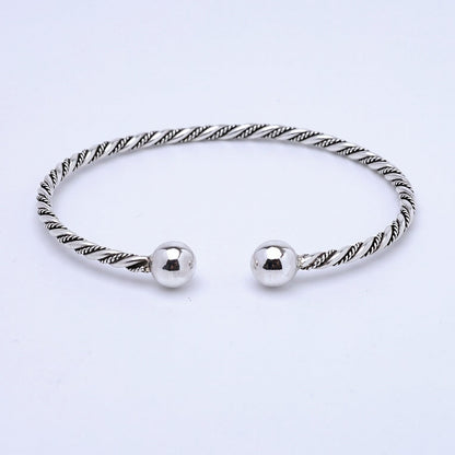 925 Sterling Silver Twisted Rope Design Torque Bangle Bracelet 