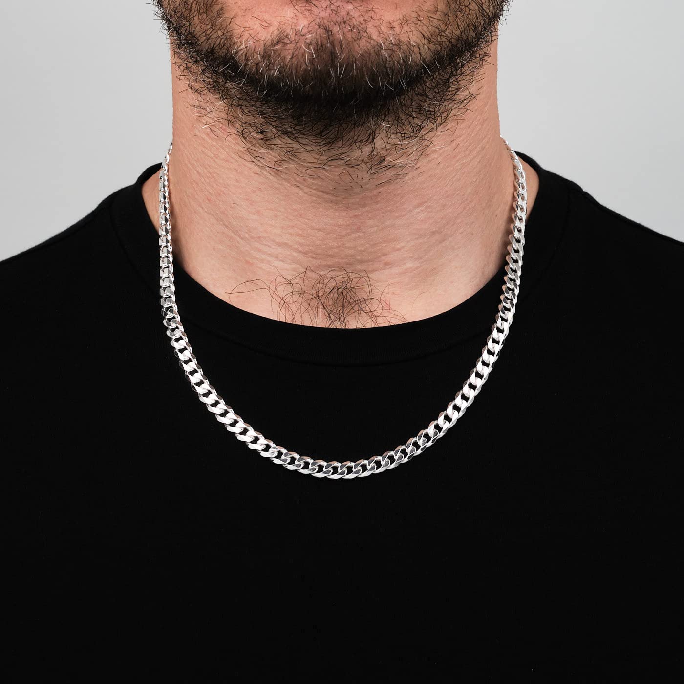 925 Sterling Silver 7mm Thick Curb Chain on Male Model