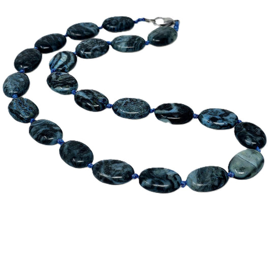 Gemstone Beaded Necklace | Stunning Oval Blue Crazy Agate Natural Gemstone Necklace for Women