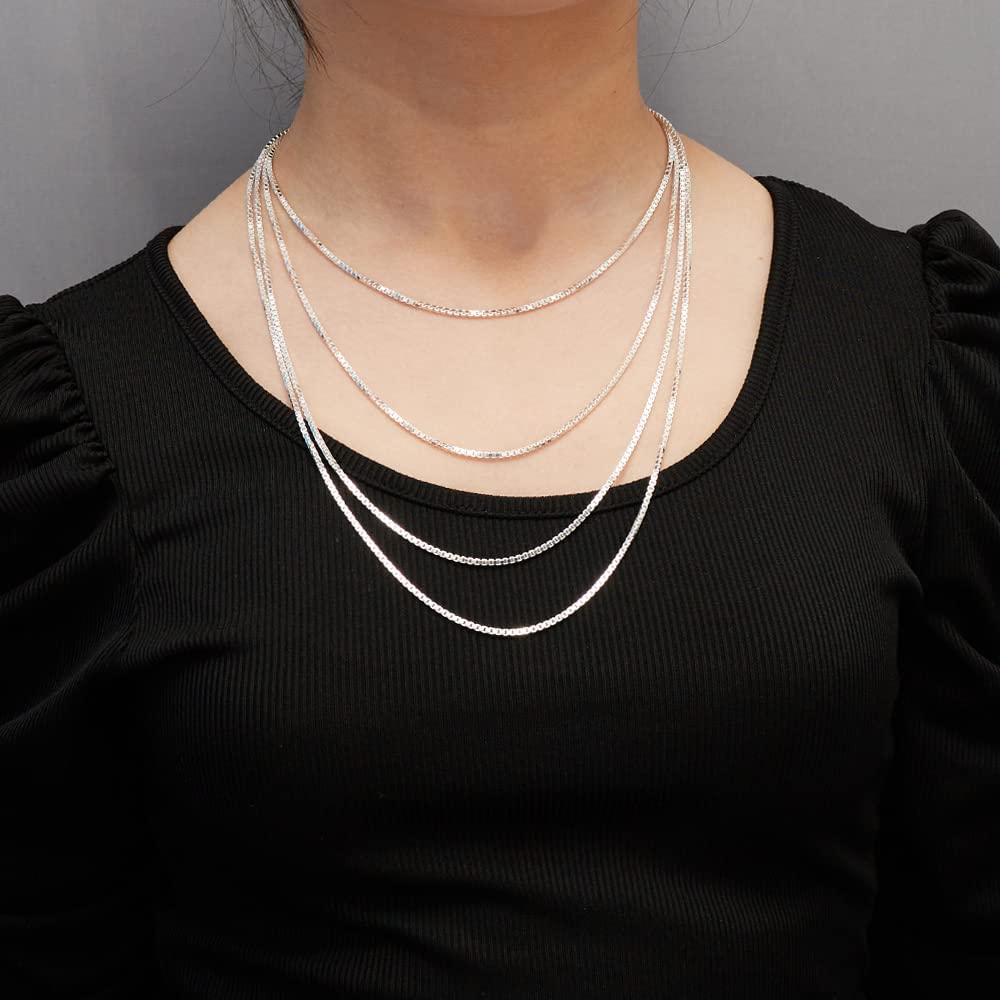 Unisex Silver Necklace | 1.6mm 925 Sterling Silver Box Chain - Length: 18"