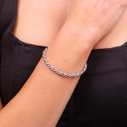 Unisex Silver Bangle | 925 Sterling Silver Rope Twisted Design