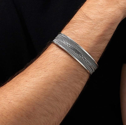 Braided Cuff Bangle 925 Sterling Silver on Male Model