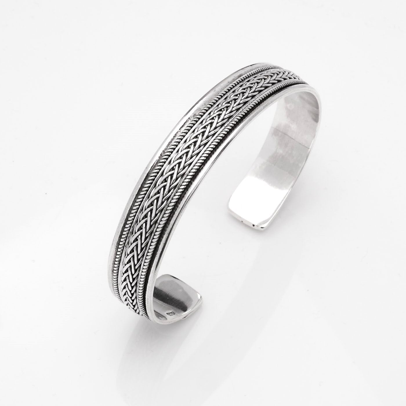 Statement Silver Bangle | 925 Sterling Silver Braided Cuff Bracelet for Men - Ideal Gift