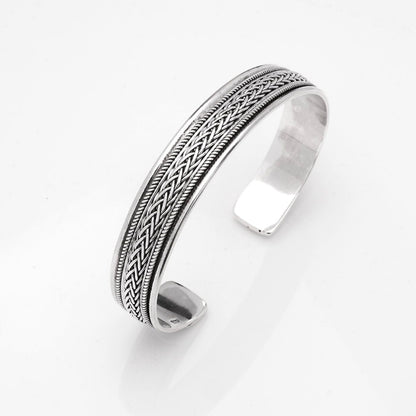 Statement Silver Bangle | 925 Sterling Silver Braided Cuff Bracelet for Men - Ideal Gift